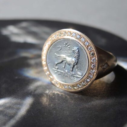 Ring Löwe – Silber Roségold 750, Diamanten