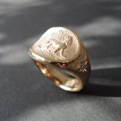 Ring Löwe / lion, 750 / 18 kt Roségold , Diamant